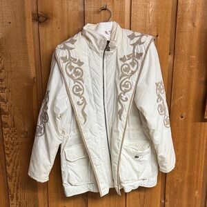VINTAGE!!! Women's Embroidered Cream Jacket with Zip Front